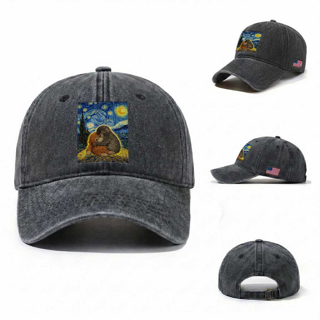 Punch Monkey Starry Night Viral Trend Washed Cotton Baseball Cap TS14 Washed Cap Universal Fit Dark Gray Print Your Wear