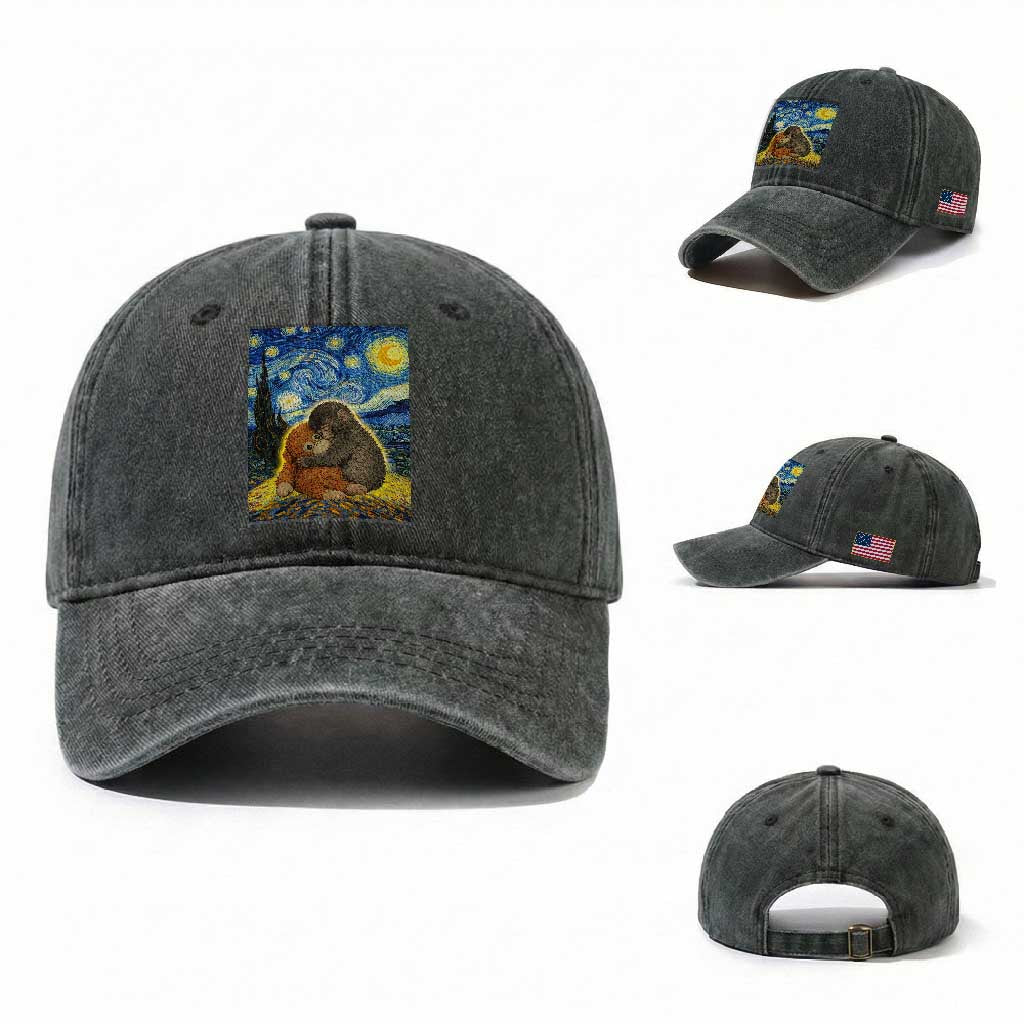 Punch Monkey Starry Night Viral Trend Washed Cotton Baseball Cap TS14 Washed Cap Universal Fit Dark Green Print Your Wear