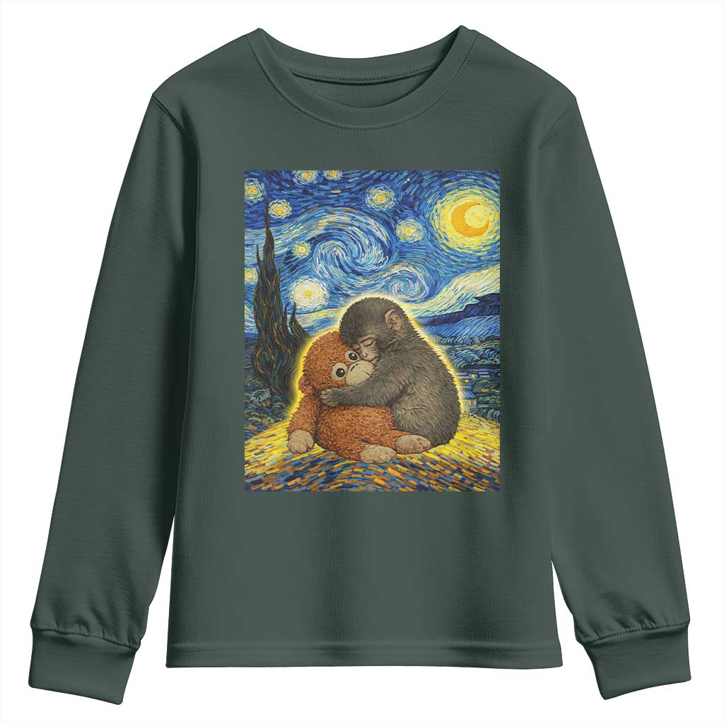 Punch Monkey Starry Night Viral Trend Youth Sweatshirt TS14 Dark Forest Green Print Your Wear