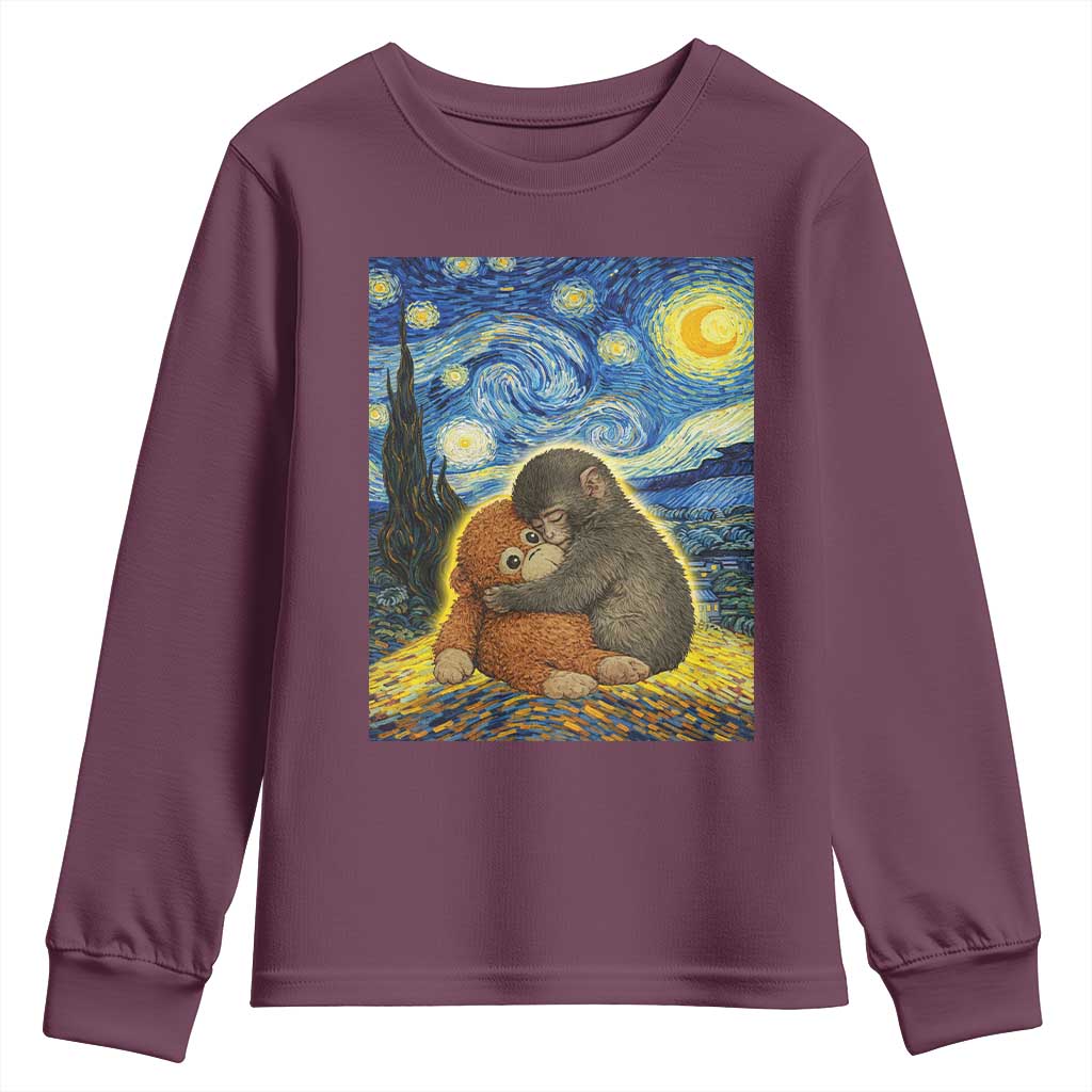 Punch Monkey Starry Night Viral Trend Youth Sweatshirt TS14 Maroon Print Your Wear