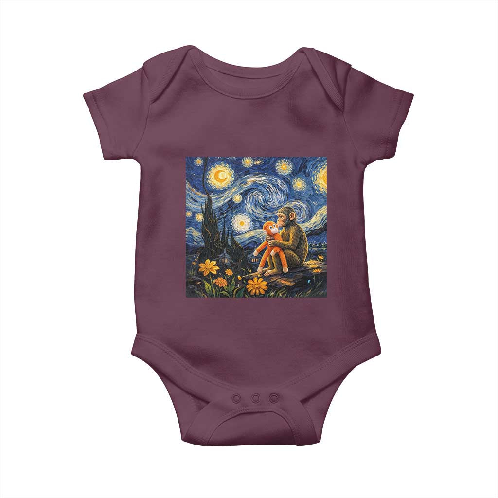 Baby Monkey Punch Starry Night Viral Trend Baby Onesie TS14 Maroon Print Your Wear