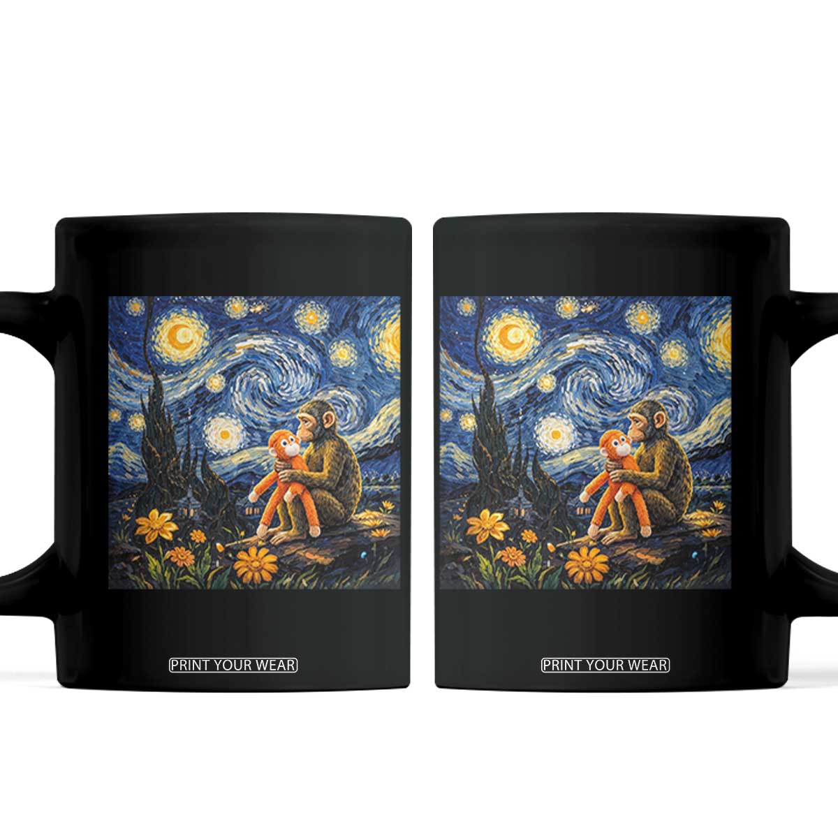 Baby Monkey Punch Starry Night Viral Trend Coffee Mug TS14 Black Print Your Wear
