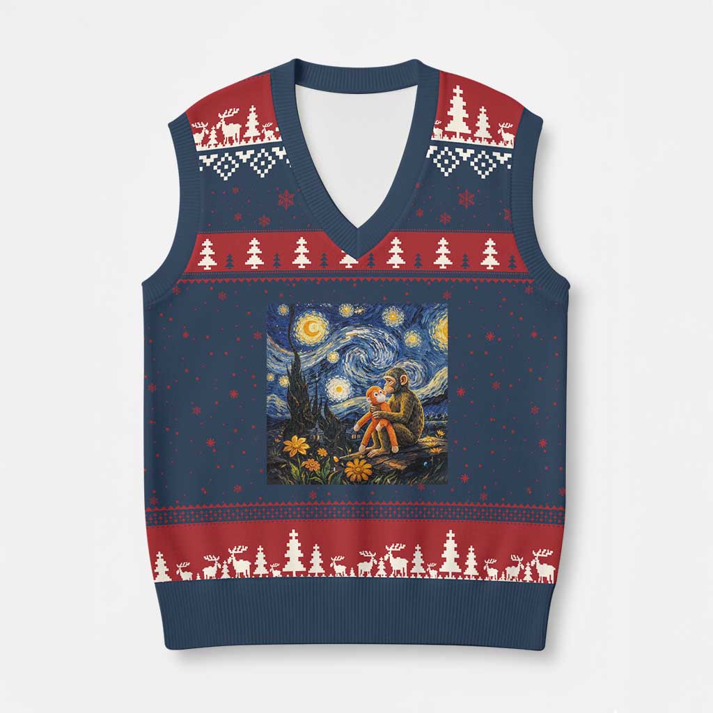 Baby Monkey Punch Starry Night Viral Trend V-Neck Knit Sweater Vest TS14 Navy Red Print Your Wear
