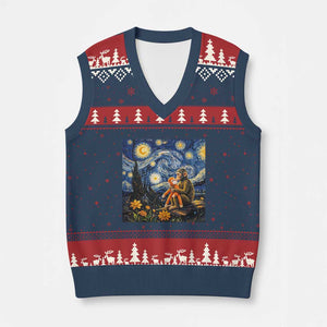 Baby Monkey Punch Starry Night Viral Trend V-Neck Knit Sweater Vest TS14 Navy Red Print Your Wear