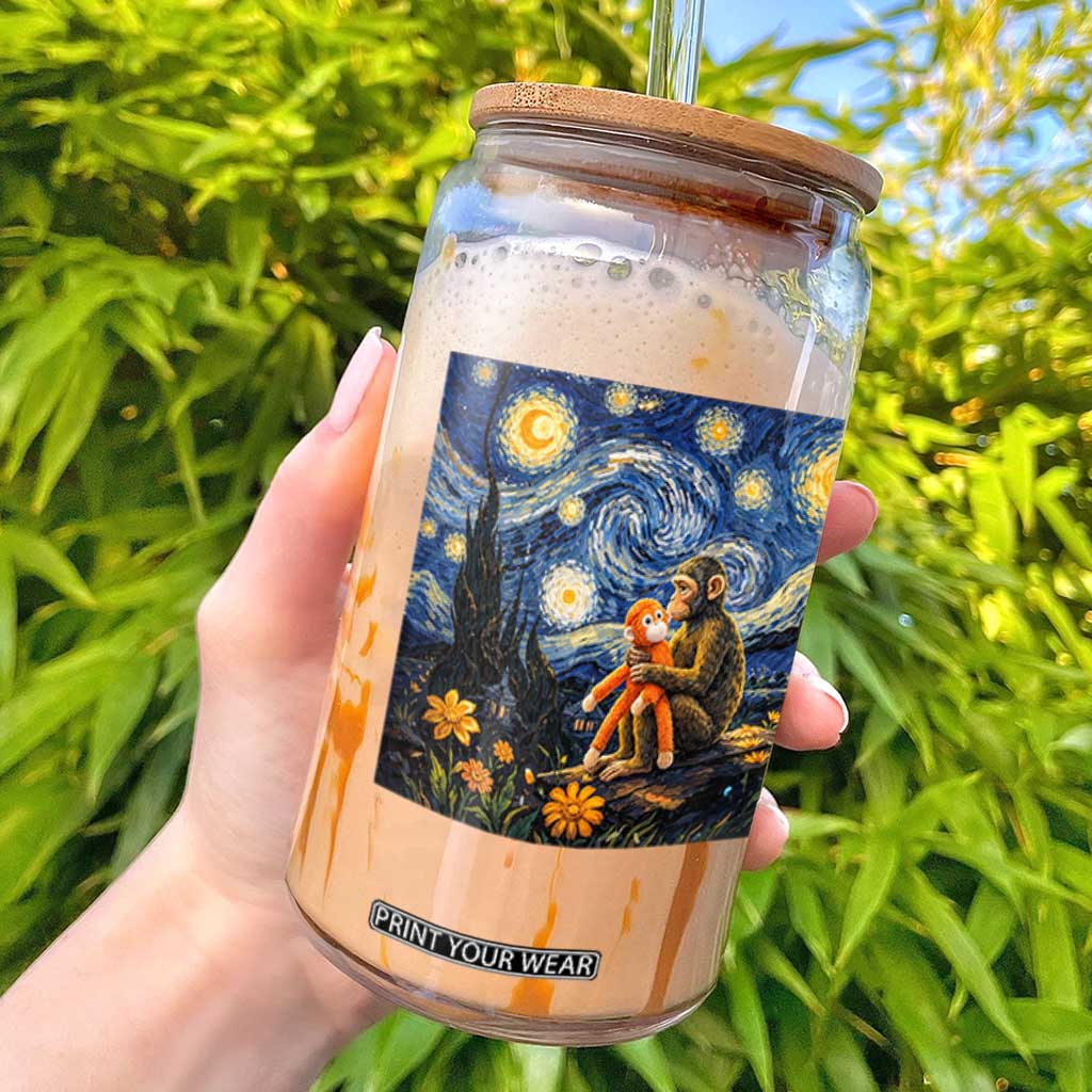Baby Monkey Punch Starry Night Viral Trend Glass Can TS14 Black Print Your Wear