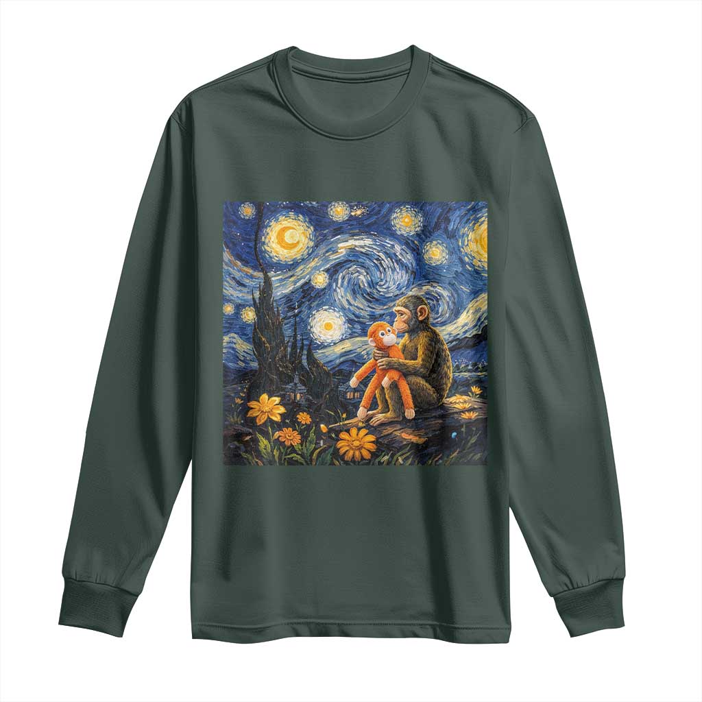 Baby Monkey Punch Starry Night Viral Trend Long Sleeve Shirt TS14 Dark Forest Green Print Your Wear