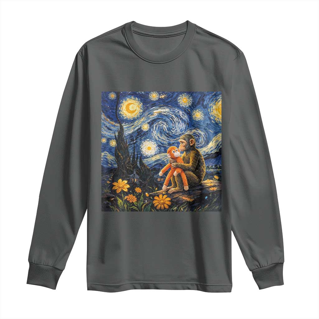 Baby Monkey Punch Starry Night Viral Trend Long Sleeve Shirt TS14 Dark Heather Print Your Wear