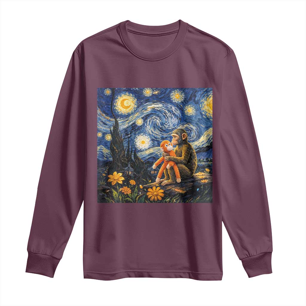 Baby Monkey Punch Starry Night Viral Trend Long Sleeve Shirt TS14 Maroon Print Your Wear