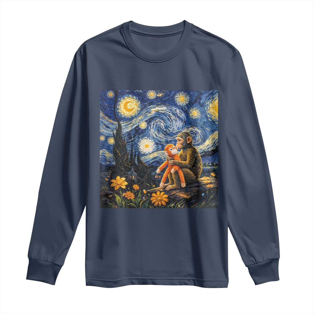 Baby Monkey Punch Starry Night Viral Trend Long Sleeve Shirt TS14 Navy Print Your Wear