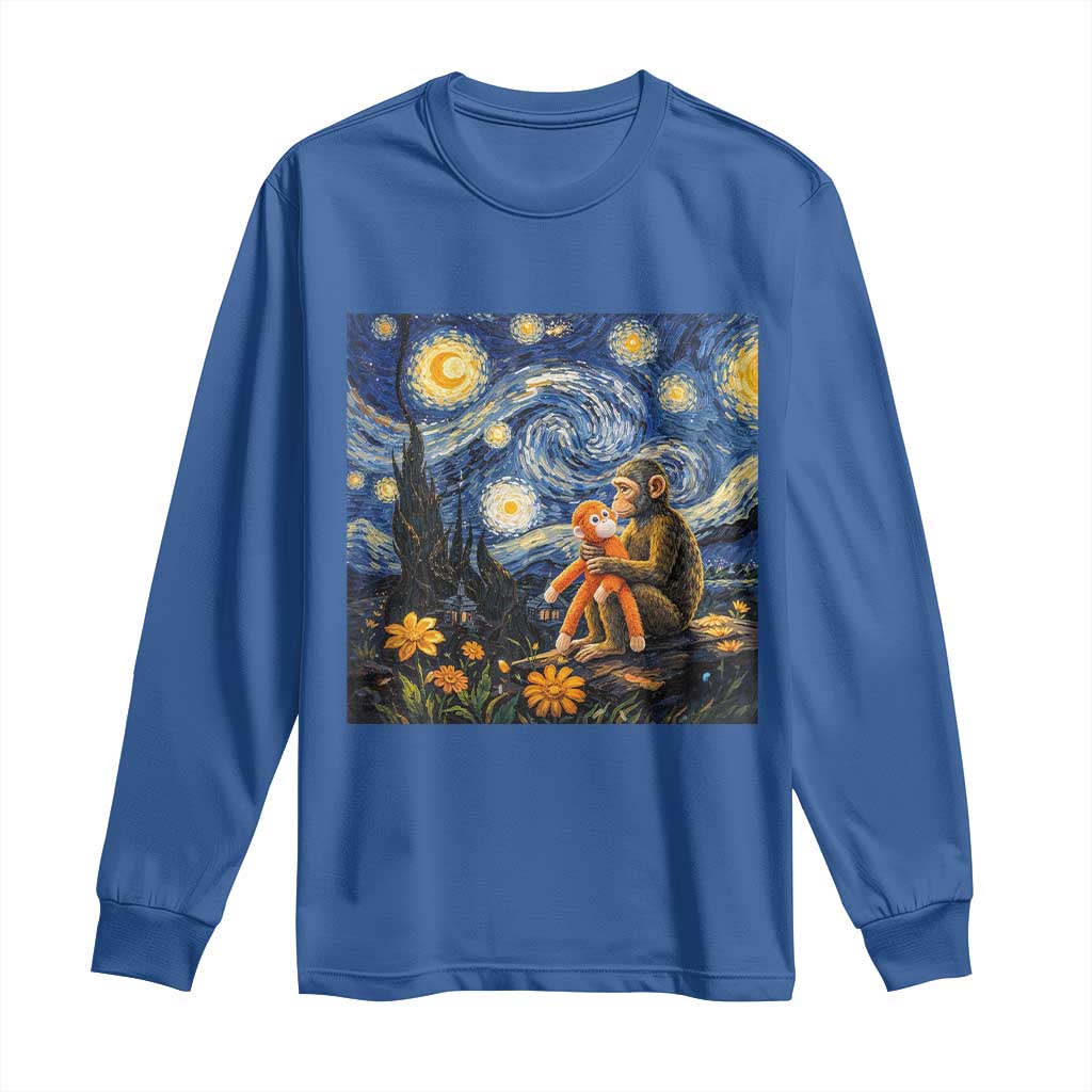 Baby Monkey Punch Starry Night Viral Trend Long Sleeve Shirt TS14 Royal Blue Print Your Wear