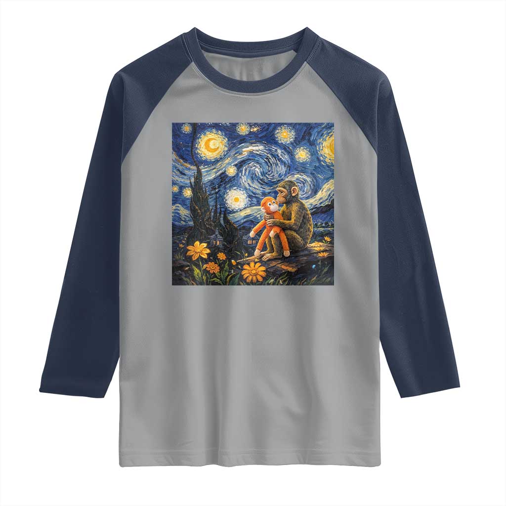 Baby Monkey Punch Starry Night Viral Trend Raglan Shirt TS14 Sport Gray Navy Print Your Wear