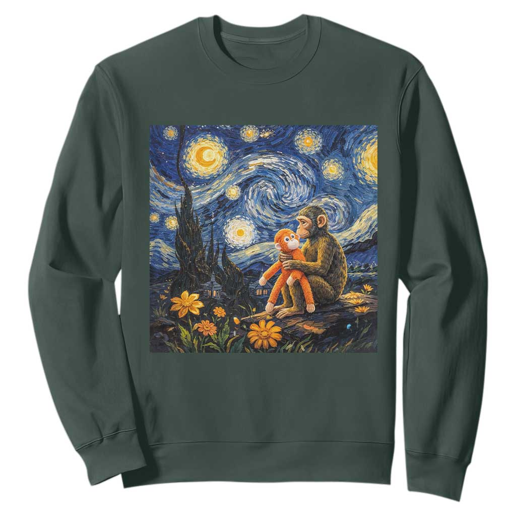 Baby Monkey Punch Starry Night Viral Trend Sweatshirt TS14 Dark Forest Green Print Your Wear