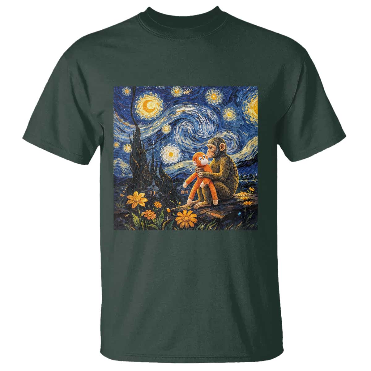 Baby Monkey Punch Starry Night Viral Trend T Shirt TS14 Dark Forest Green Print Your Wear
