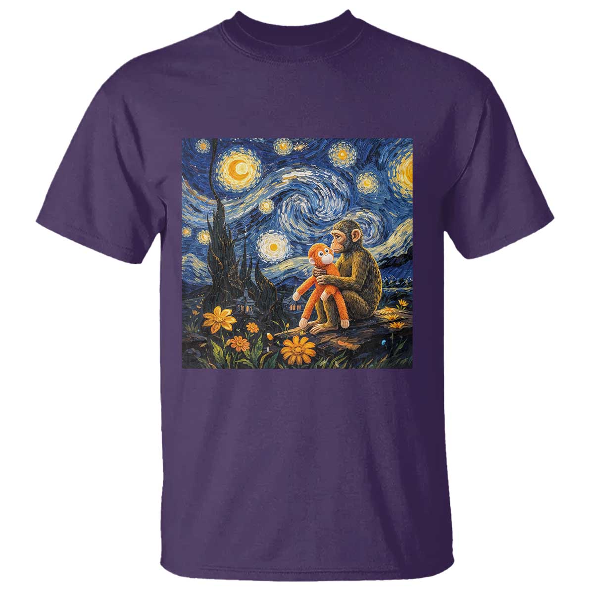 Baby Monkey Punch Starry Night Viral Trend T Shirt TS14 Purple Print Your Wear