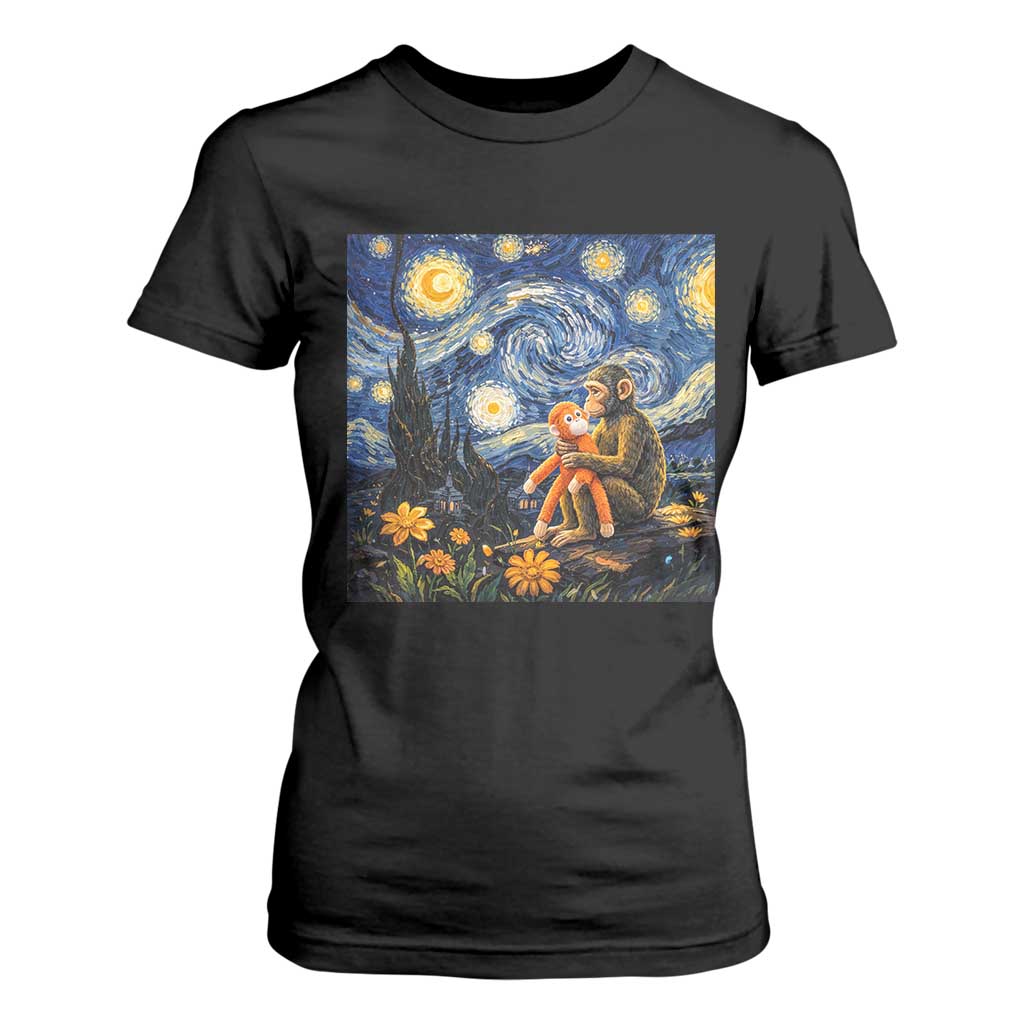 Baby Monkey Punch Starry Night Viral Trend T Shirt For Women TS14 Black Print Your Wear