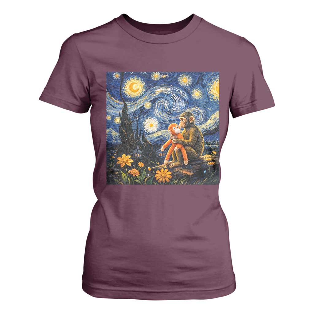 Baby Monkey Punch Starry Night Viral Trend T Shirt For Women TS14 Maroon Print Your Wear