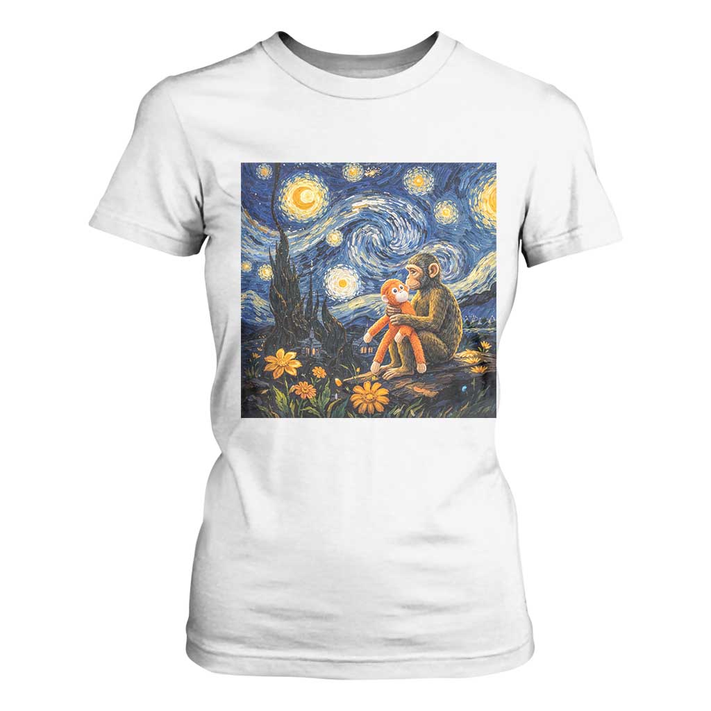 Baby Monkey Punch Starry Night Viral Trend T Shirt For Women TS14 White Print Your Wear