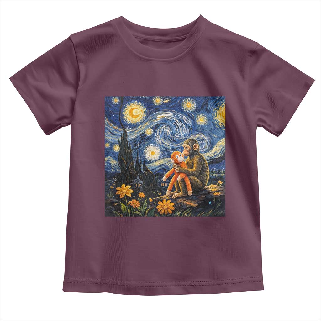 Baby Monkey Punch Starry Night Viral Trend Toddler T Shirt TS14 Maroon Print Your Wear