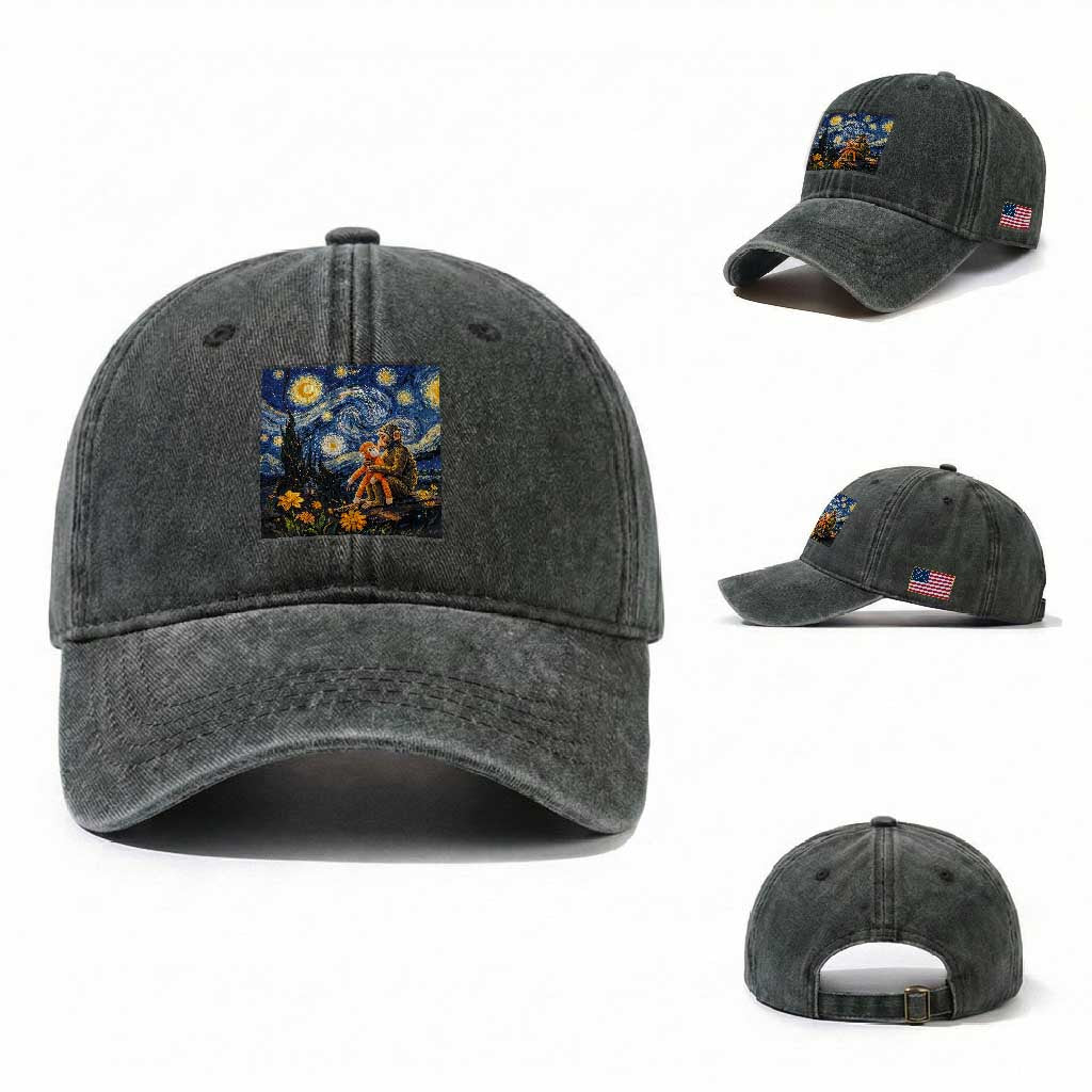 Baby Monkey Punch Starry Night Viral Trend Washed Cotton Baseball Cap TS14 Washed Cap Universal Fit Dark Green Print Your Wear