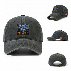 Baby Monkey Punch Starry Night Viral Trend Washed Cotton Baseball Cap TS14 Washed Cap Universal Fit Dark Green Print Your Wear