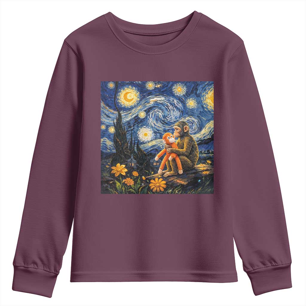 Baby Monkey Punch Starry Night Viral Trend Youth Sweatshirt TS14 Maroon Print Your Wear