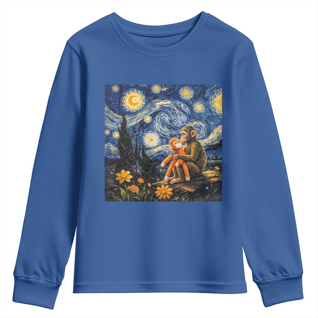 Baby Monkey Punch Starry Night Viral Trend Youth Sweatshirt TS14 Royal Blue Print Your Wear