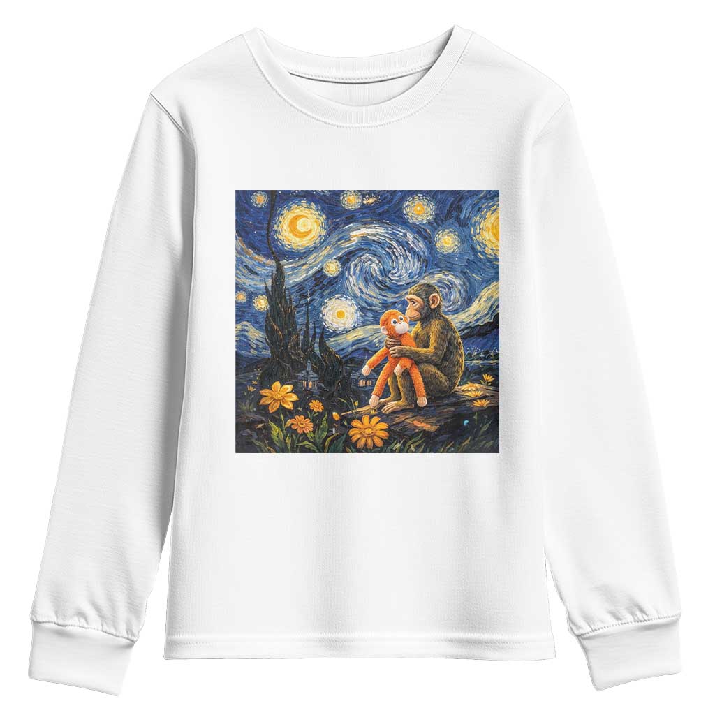 Baby Monkey Punch Starry Night Viral Trend Youth Sweatshirt TS14 White Print Your Wear