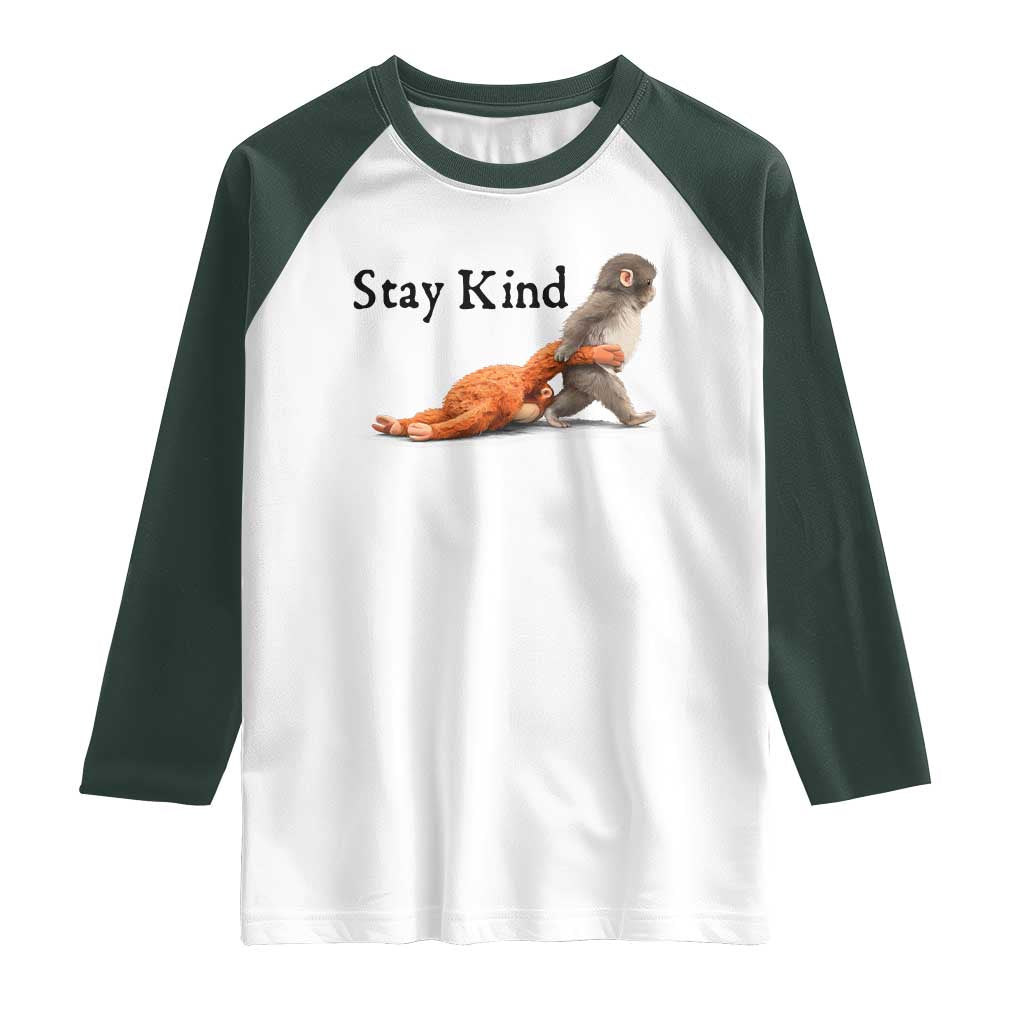 Punch The Monkey Meme Raglan Shirt Stay Kind TS14 White Dark Forest Green Print Your Wear