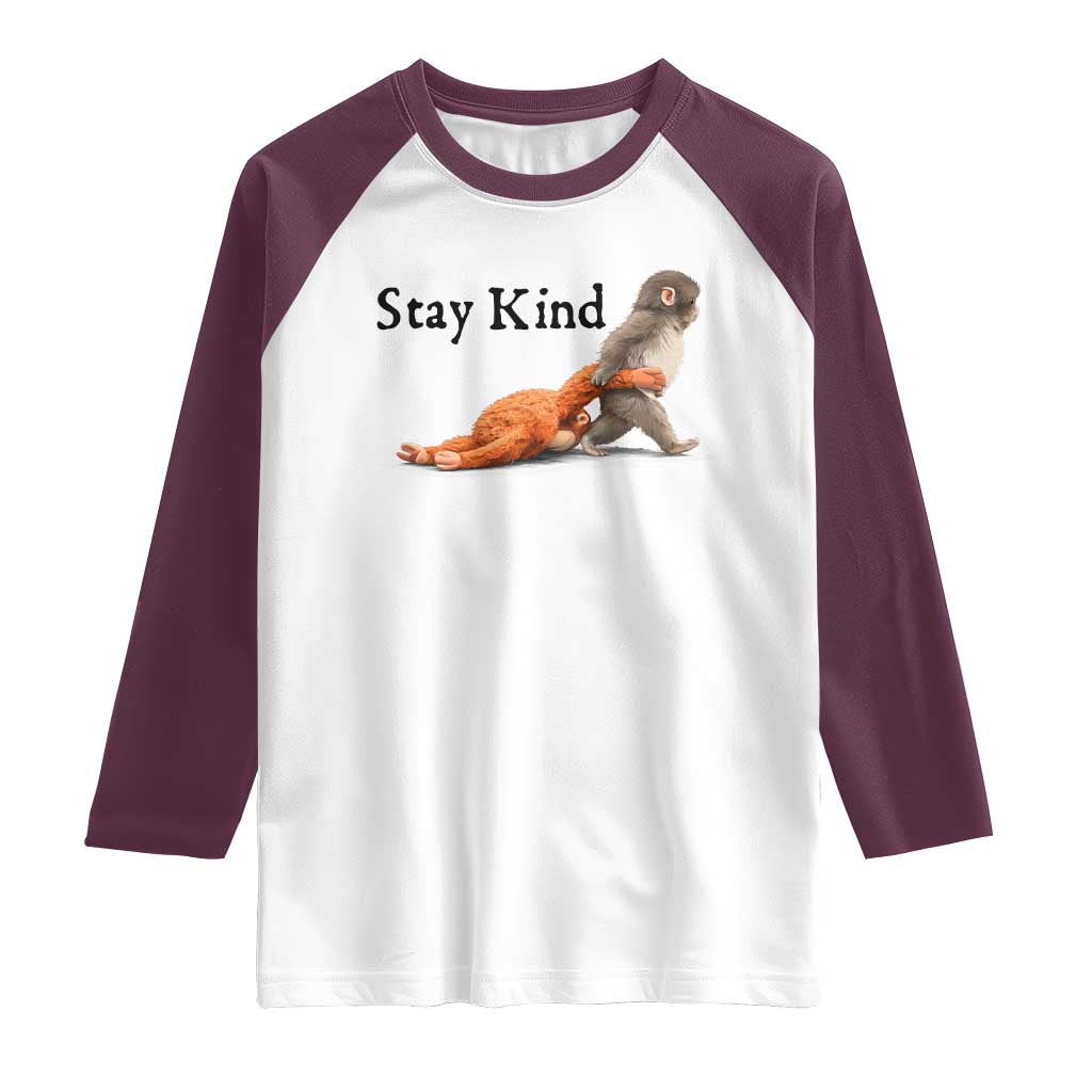 Punch The Monkey Meme Raglan Shirt Stay Kind TS14 White Maroon Print Your Wear