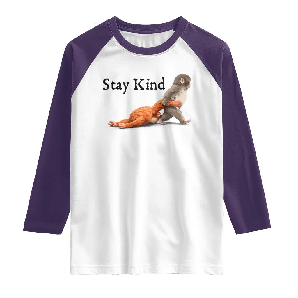 Punch The Monkey Meme Raglan Shirt Stay Kind TS14 White Purple Print Your Wear