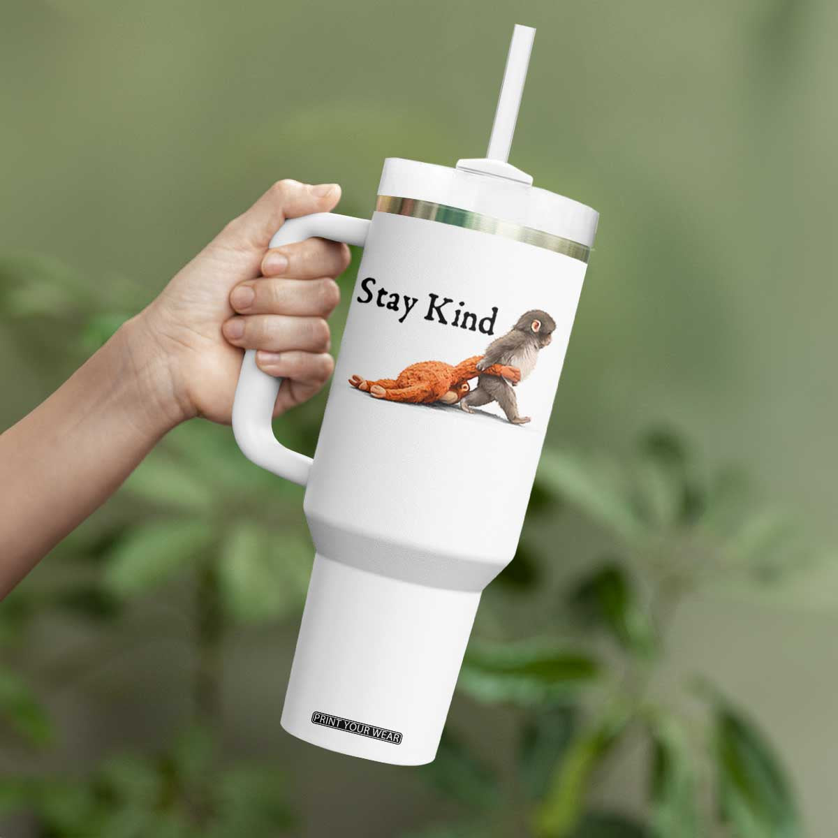 Punch The Monkey Meme Tumbler With Handle Stay Kind TS14 Print Your Wear