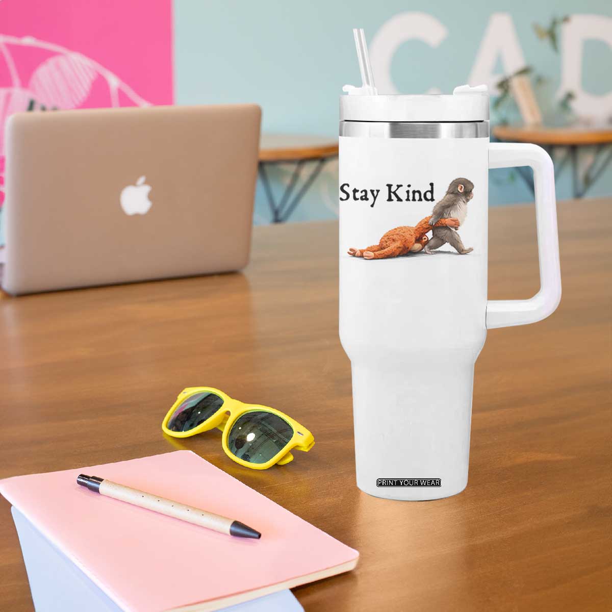 Punch The Monkey Meme Tumbler With Handle Stay Kind TS14 Print Your Wear