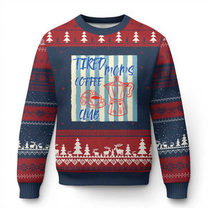 Tired Moms Coffee Club Ugly Christmas Sweater Funny Mommy Mama Coffee Lover TS14 Navy Red Print Your Wear