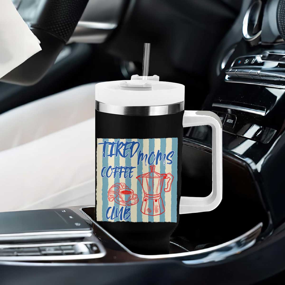 Tired Moms Coffee Club Tumbler With Handle Funny Mommy Mama Coffee Lover TS14 Print Your Wear