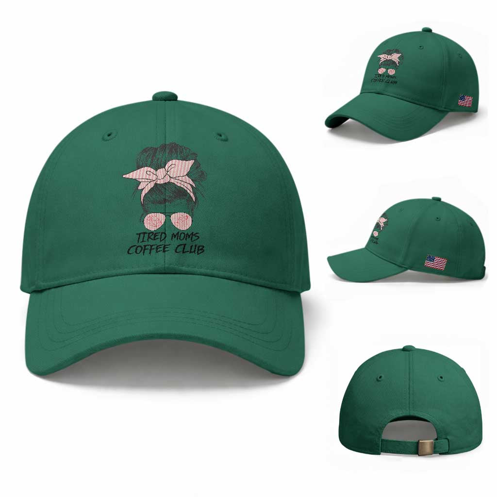 Tired Moms Coffee Club Baseball Cap Messy Bun Mom Life Coffee Lover TS14 Baseball Cap Universal Fit Irish Green Print Your Wear