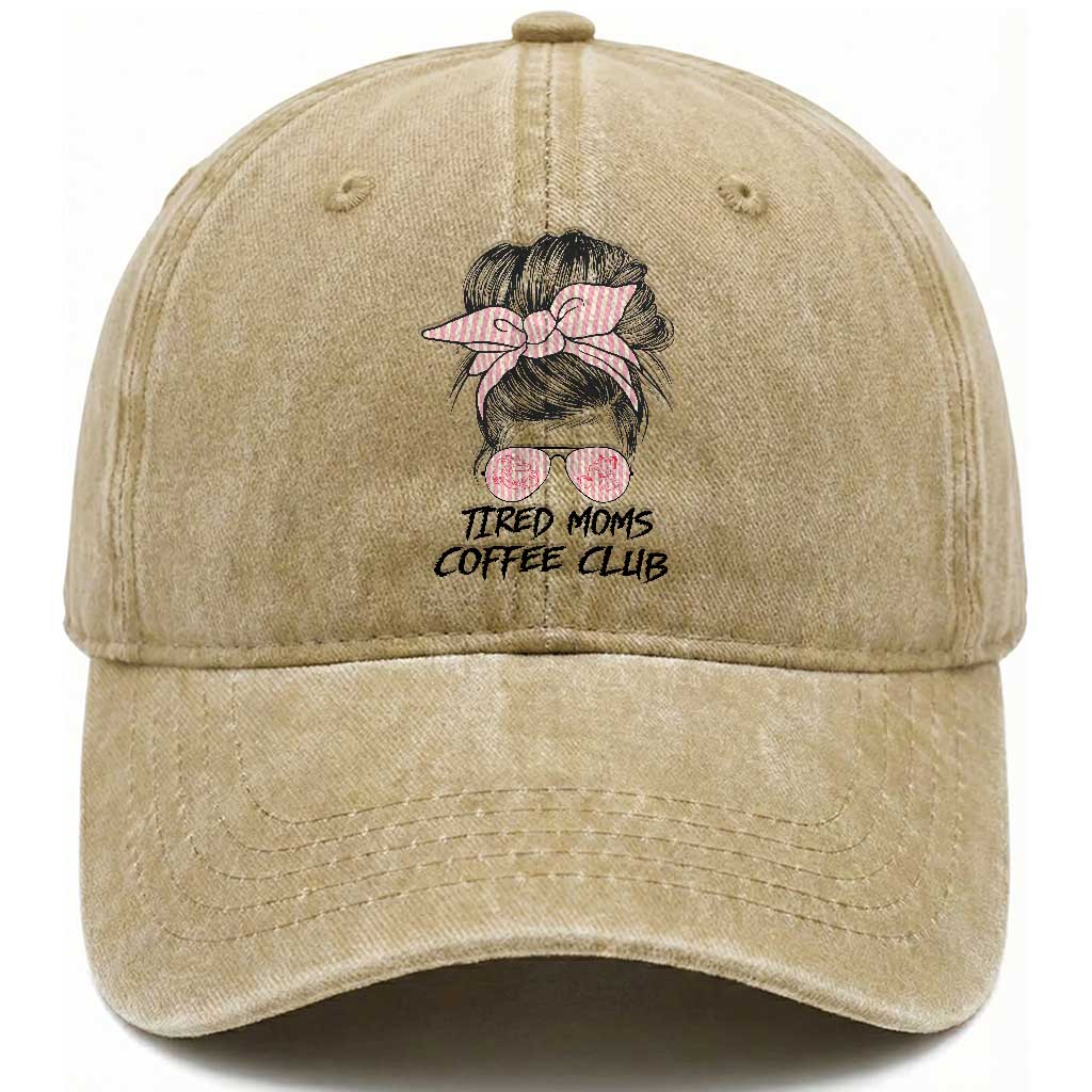 Tired Moms Coffee Club Washed Cotton Baseball Cap Messy Bun Mom Life Coffee Lover TS14 Print Your Wear