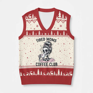 Tired Moms Coffee Club V-Neck Knit Sweater Vest Funny Skeleton Drinking Coffee Lover TS14 Beige Red Print Your Wear