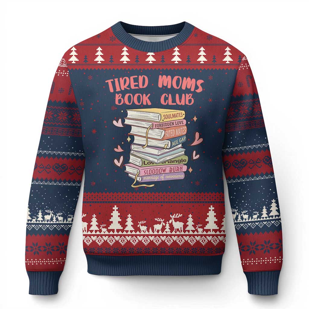 Tired Moms Book Club Ugly Christmas Sweater Funny Bookish TS14 Navy Red Print Your Wear