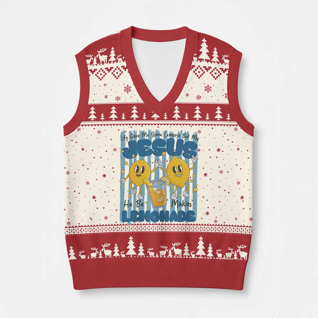 Jesus Lemonade V-Neck Knit Sweater Vest Life Gave Me Some Lemons TS14 Beige Red Print Your Wear