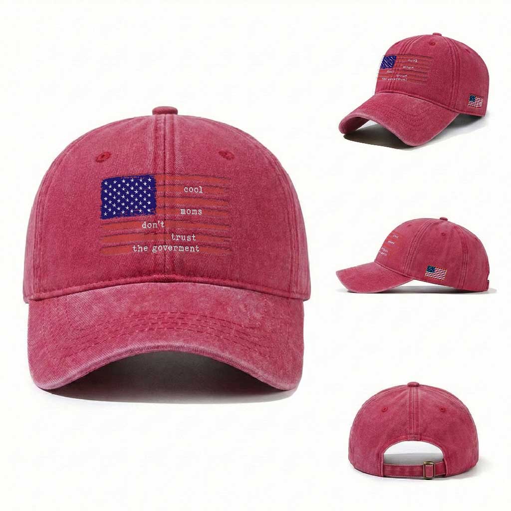 Cool Moms Don't Trust the Government Washed Cotton Baseball Cap Patrioctic Mama Anti Government TS14 Washed Cap Universal Fit Red Print Your Wear
