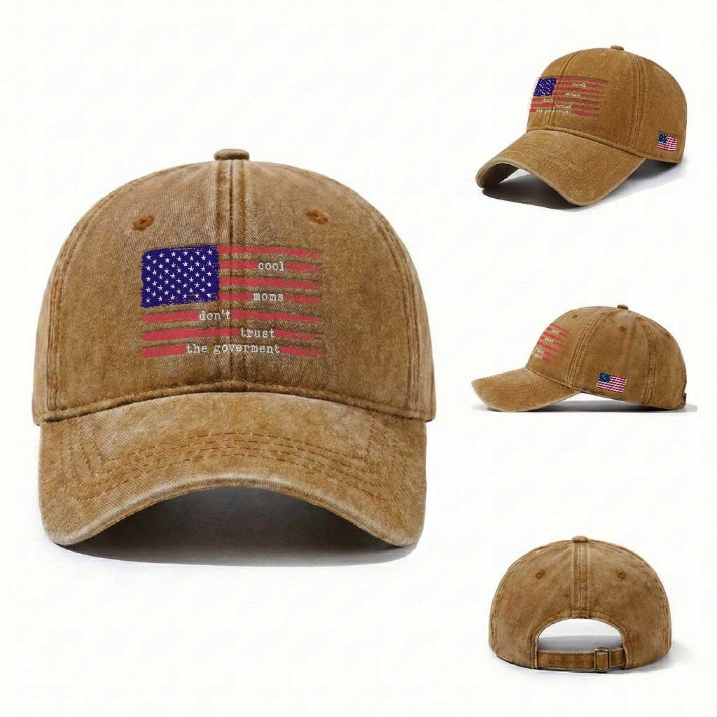 Cool Moms Don't Trust the Government Washed Cotton Baseball Cap Patrioctic Mama Anti Government TS14 Washed Cap Universal Fit Yellow Ochre Print Your Wear
