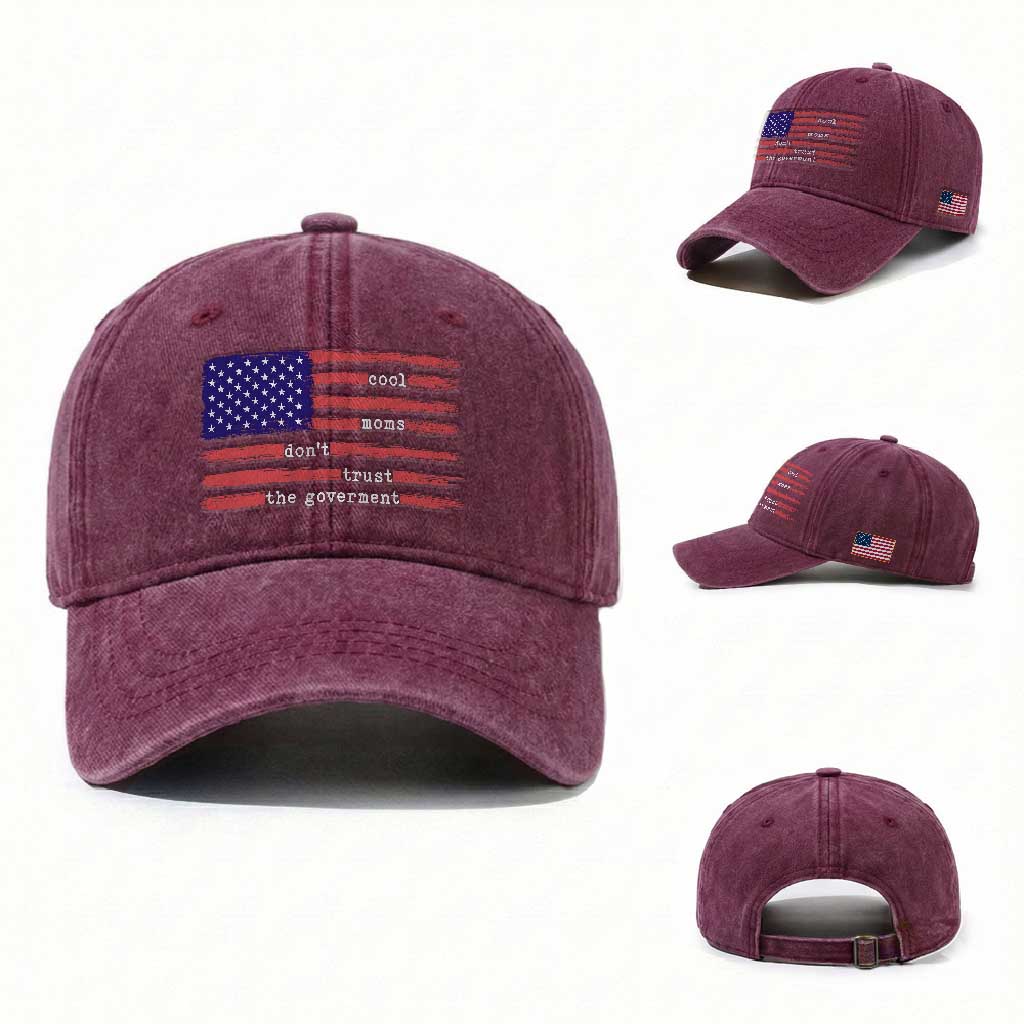 Cool Moms Don't Trust the Government Washed Cotton Baseball Cap Patrioctic Mama Anti Government TS14 Washed Cap Universal Fit Burgundy Print Your Wear