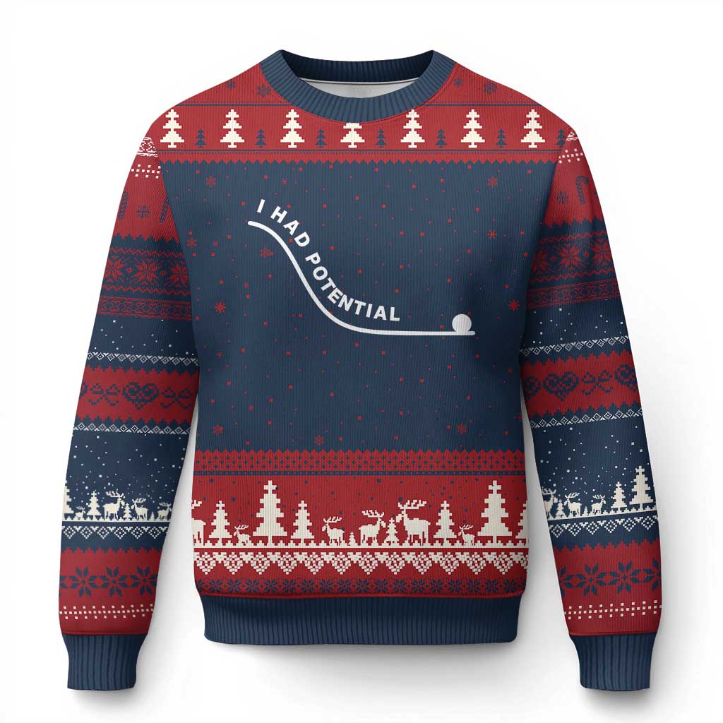 I Had Potential Ugly Christmas Sweater Funny Sci-Fi Book Lover TS14 Navy Red Print Your Wear