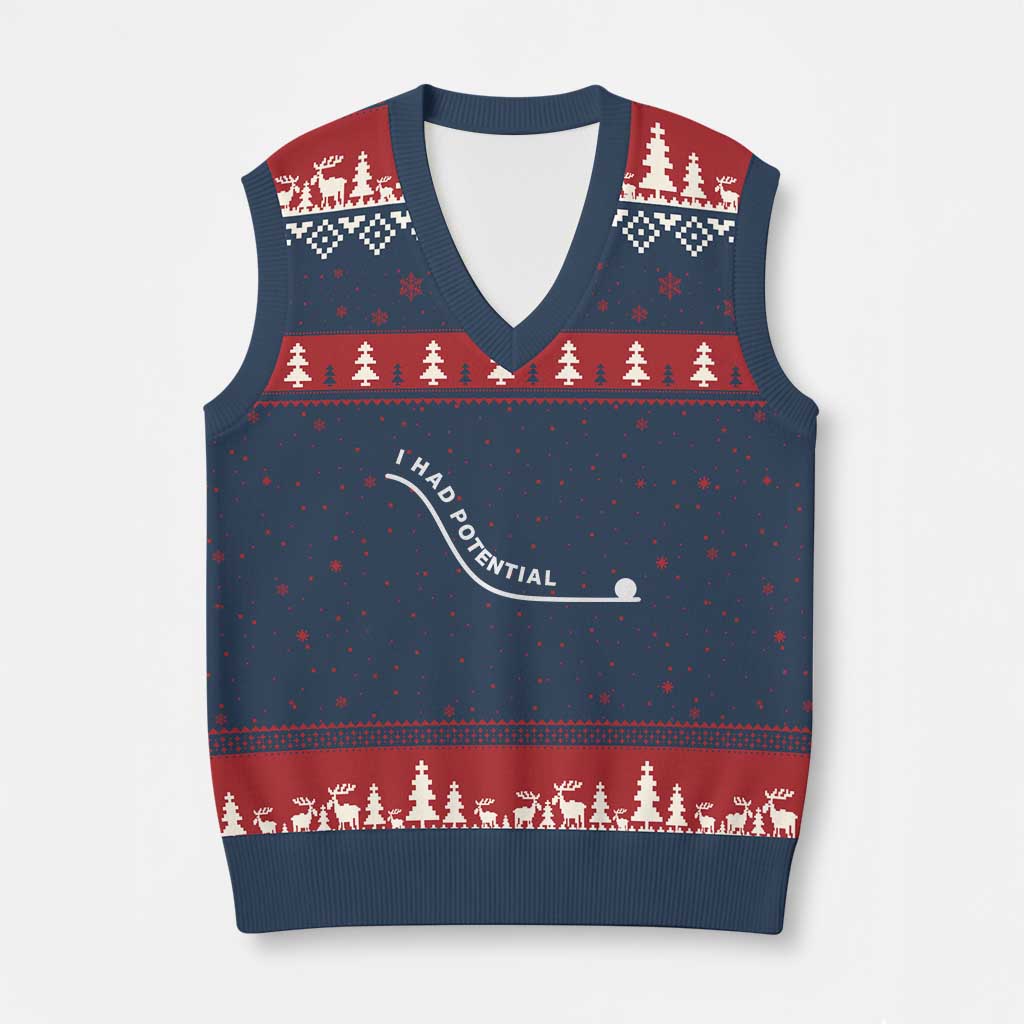 I Had Potential V-Neck Knit Sweater Vest Funny Sci-Fi Book Lover TS14 Navy Red Print Your Wear