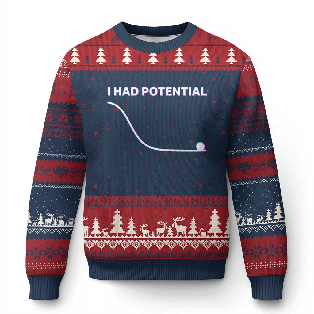I Had Potential Ugly Christmas Sweater Funny Physics Teacher Motivational Quote TS14 Navy Red Print Your Wear