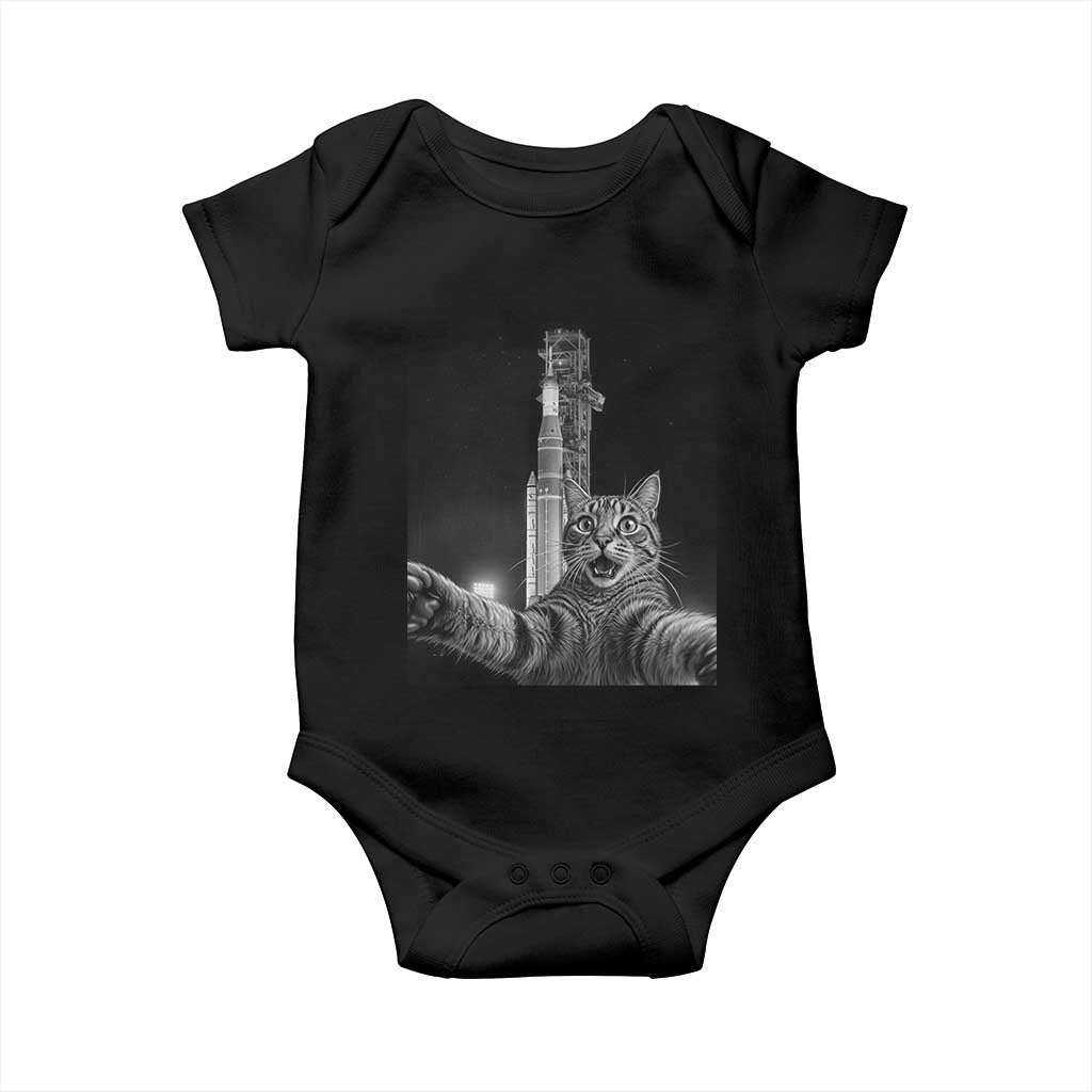 Funny Cat Selfie Lunar Mission 2026 Baby Onesie TS14 Black Print Your Wear