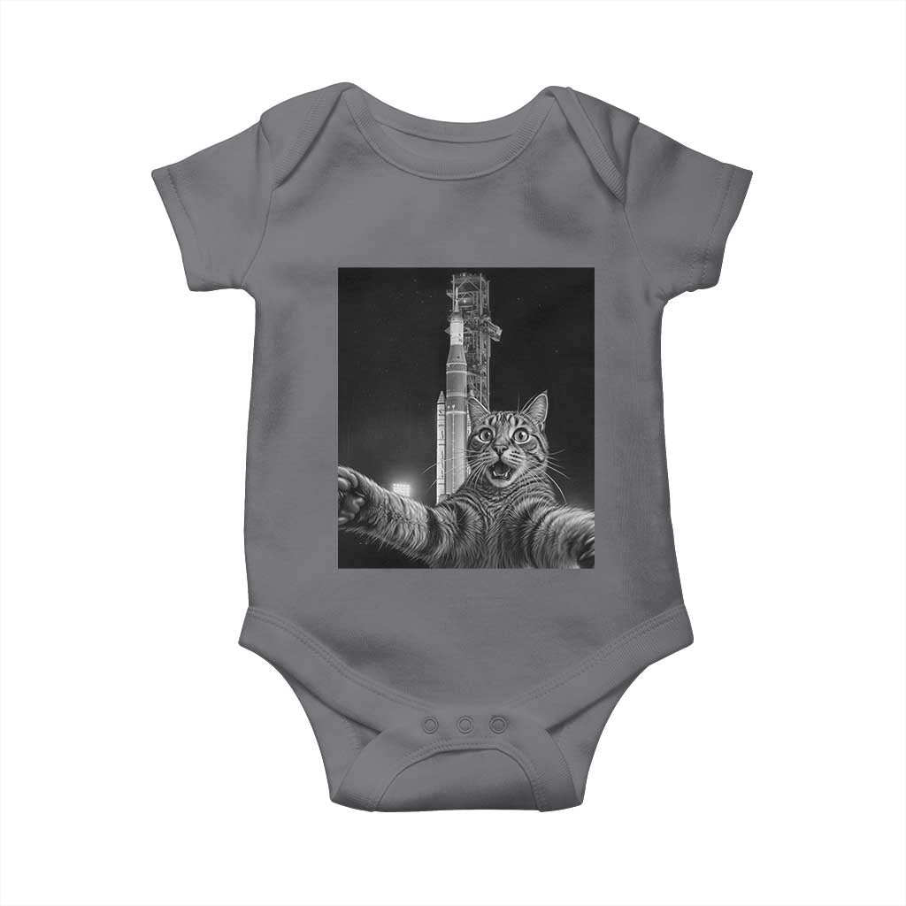 Funny Cat Selfie Lunar Mission 2026 Baby Onesie TS14 Charcoal Print Your Wear