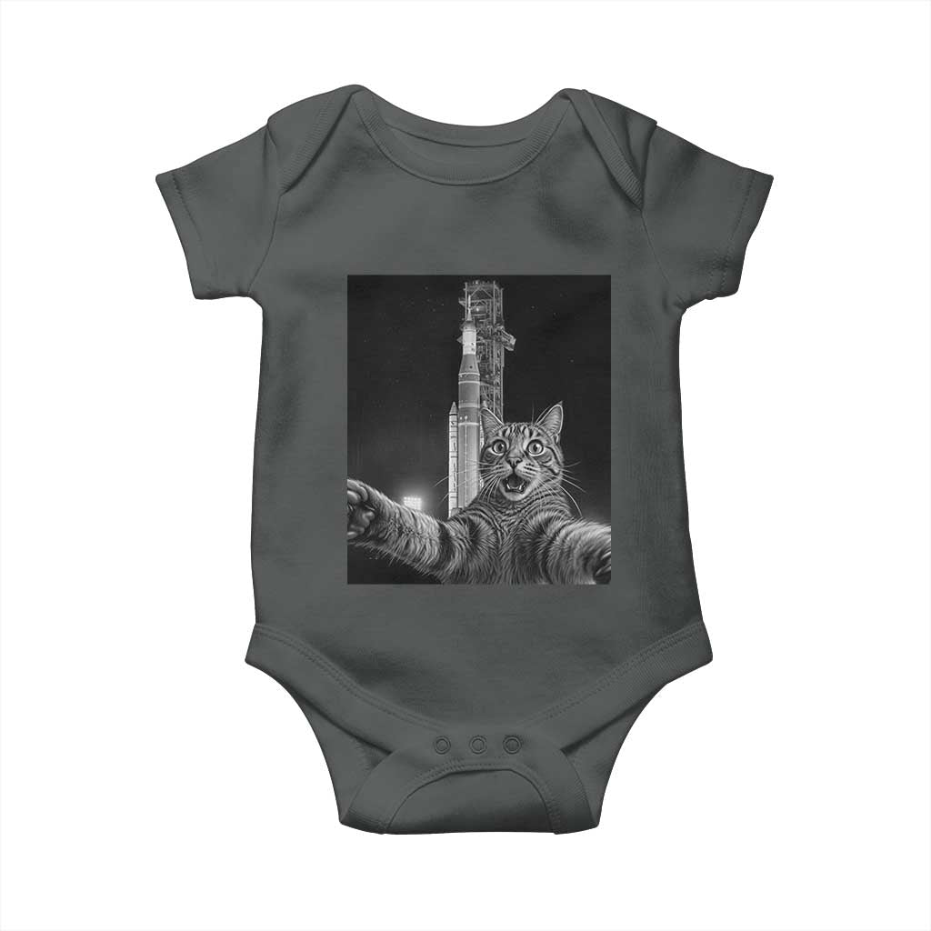 Funny Cat Selfie Lunar Mission 2026 Baby Onesie TS14 Dark Heather Print Your Wear
