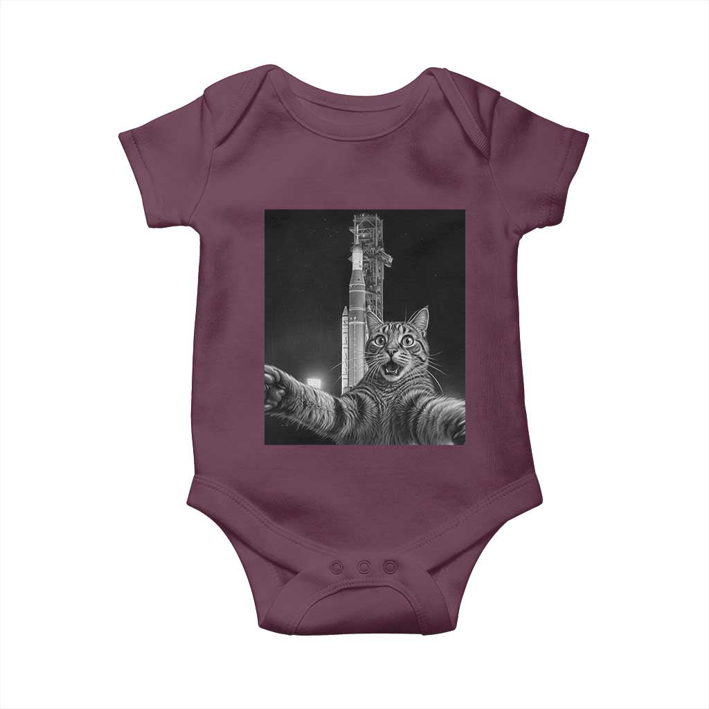 Funny Cat Selfie Lunar Mission 2026 Baby Onesie TS14 Maroon Print Your Wear