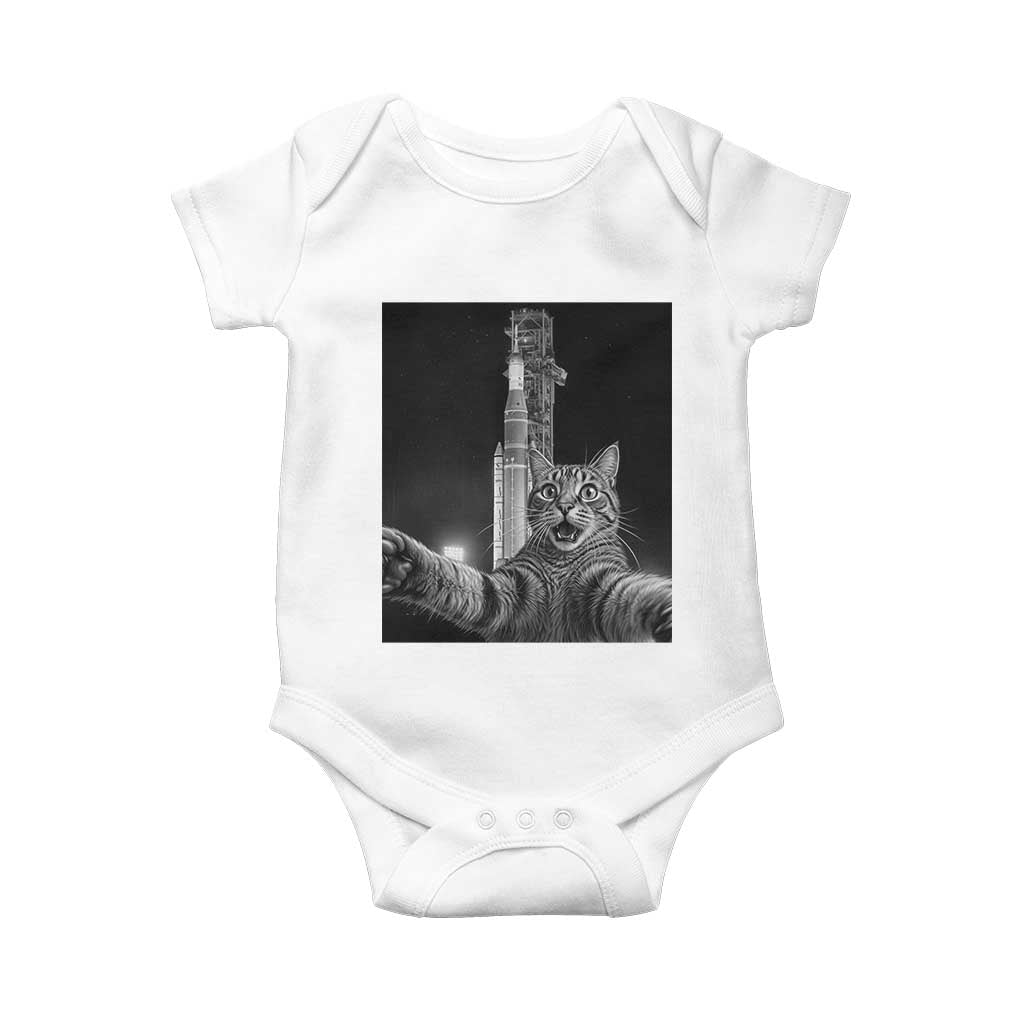 Funny Cat Selfie Lunar Mission 2026 Baby Onesie TS14 White Print Your Wear